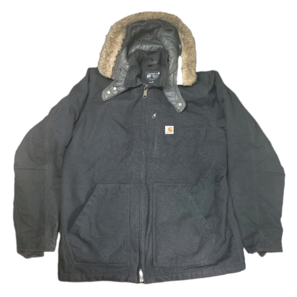 Carhartt Washed Duck Sherpa Lined Ridge Coat With Removable Hood Mens LT Black